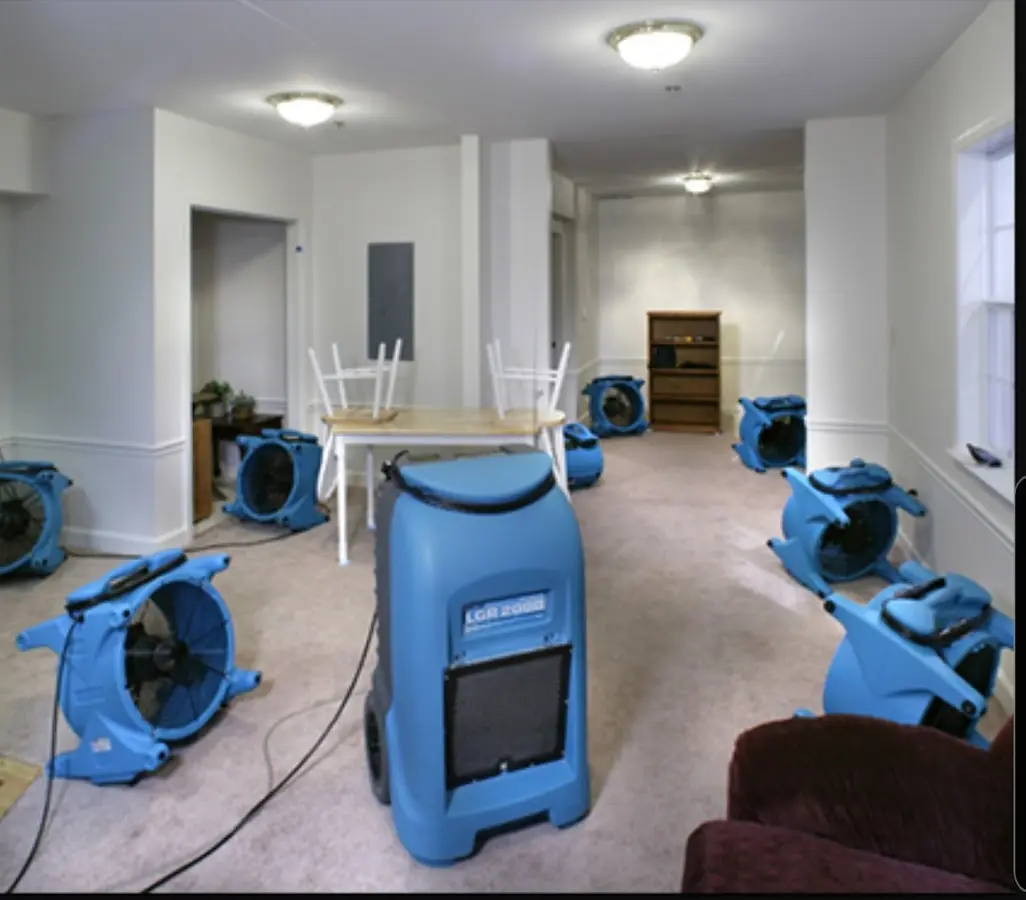 Air movers and dehumidifier setup for Water Damage Restoration in Bristol